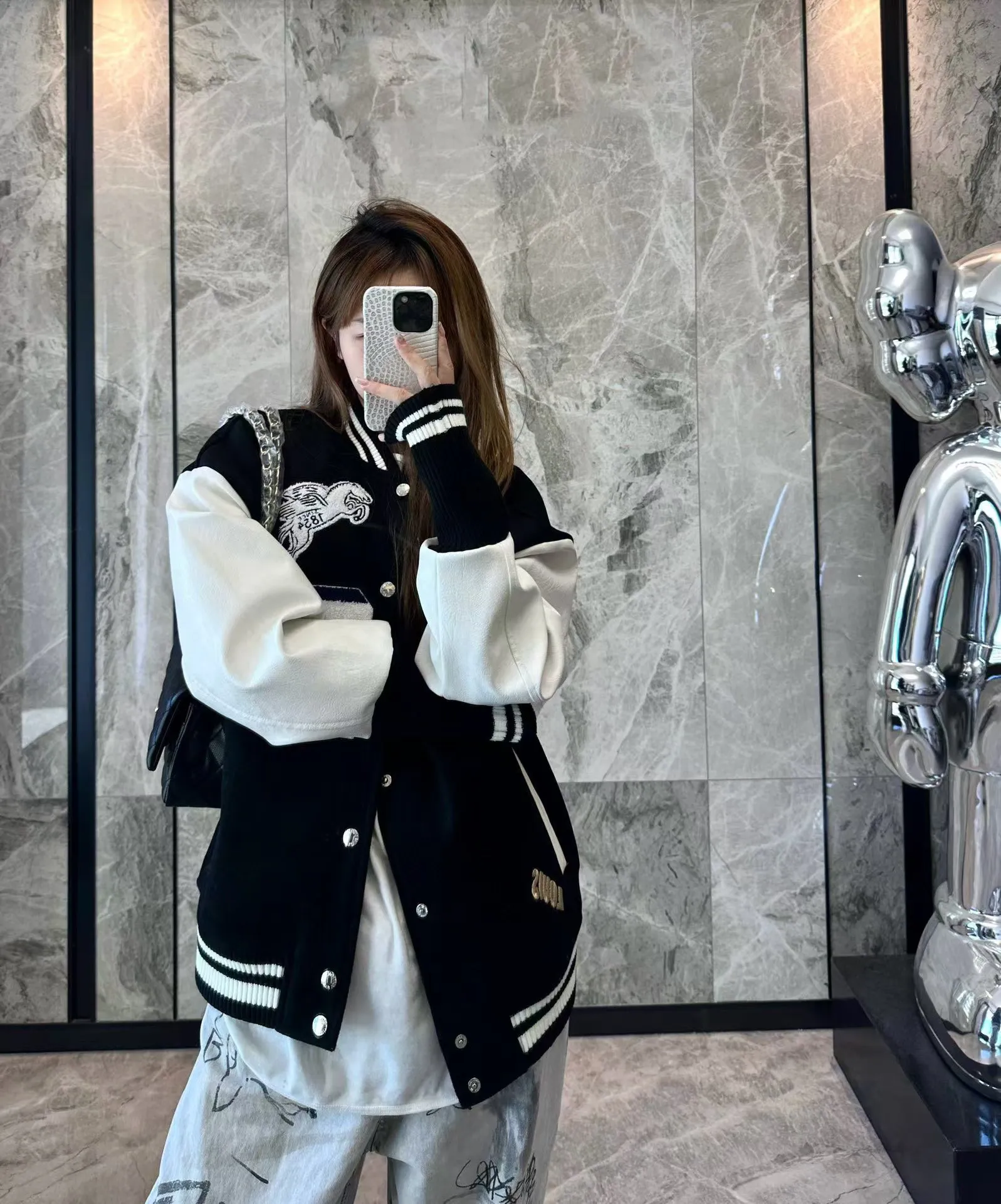 Louis Vuitton/Louis Vuitton 24Fw Pegasus towel embroidered baseball jacket